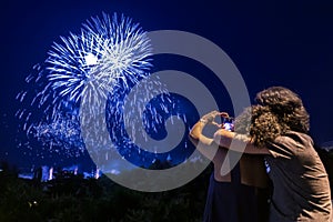 Couple watching fireworks show