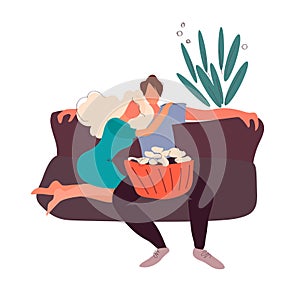 Couple watching tv in living room .vector illustration