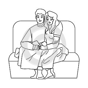 couple watching tv vector