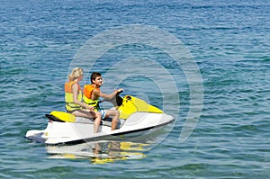 Couple on waverunner jetski ride in the Ionian Sea