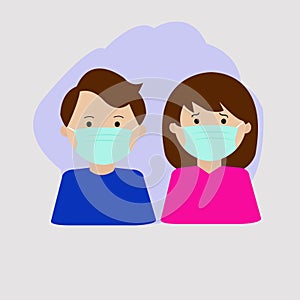A couple wearing protection mask. Surgical mask