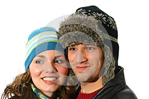 Couple wearing winter hats