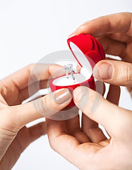 Couple with wedding ring and gift box