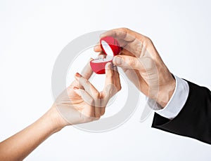 Couple with wedding ring and gift box