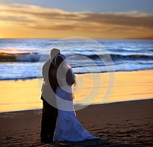 Couple wedding at sunset