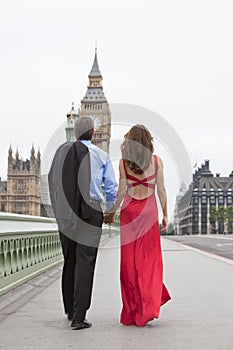 Couple on Westminster Bridge Big Ben London Englan