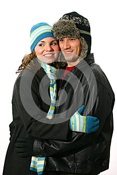 Couple in winter coats photo