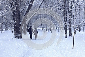 Couple in winter forest