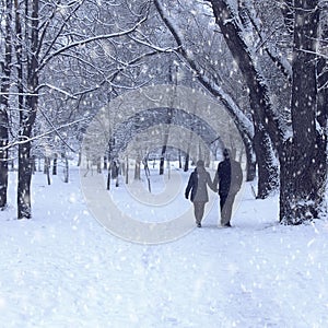 Couple in winter forest