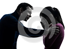 Couple woman crying man consoling silhouette