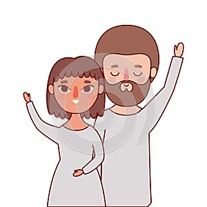 Couple of woman and man with brown hair vector design