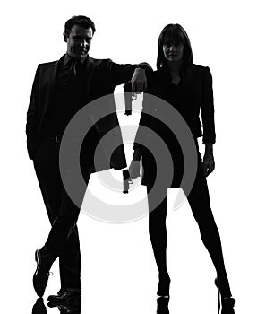 Couple woman man detective secret agent criminal silhouette