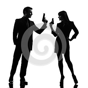 Couple woman man detective secret agent criminal silhouette