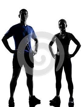 Couple woman man exercising workout aerobic instructor