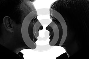Couple woman man face to face silhouette