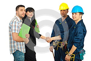 Couple and workers team agreement