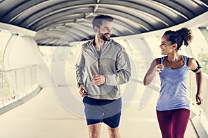 Couple working out together jogging