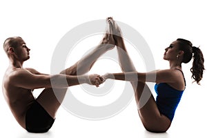 Couple yoga nauka asana boat pose photo