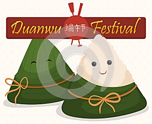 Couple of Zongzi Dumplings for Duanwu Festival, Vector Illustration