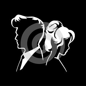 Couples - black and white isolated icon - vector illustration