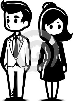Couples - black and white vector illustration