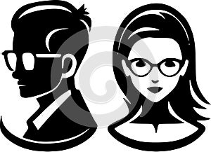Couples - black and white vector illustration