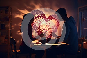 Couples Creating HeartShaped Shadow Puppets on