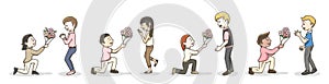 Couples Giving Out Flower on Their Knees Vector