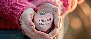 A Couples Hands Holding A Heartshaped Locket With The Words Treasured Moments