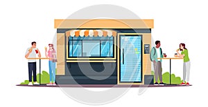 Couples having lunch at snackbar semi flat RGB color vector illustration photo