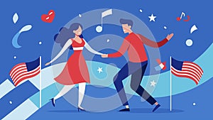 Couples holding hands and swaying to the music lost in the patriotic melodies.. Vector illustration. photo