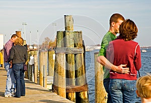 Couples in love on dock