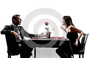 Couples lovers dating dinner dispute arguing silhouettes