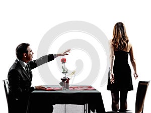 Couples lovers dating dinner dispute separation silhouettes