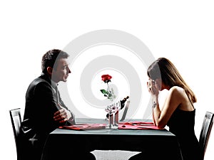 Couples lovers dating dinner dispute separation silhouettes