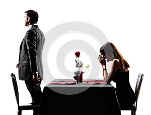 Couples lovers dating dinner dispute separation silhouettes