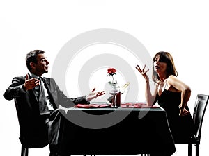 Couples lovers dating dinner dispute silhouettes