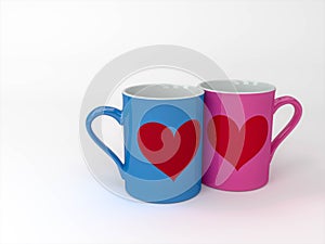 Couples` Mugs,Love couple coffee cups,3DCG,3D rendering