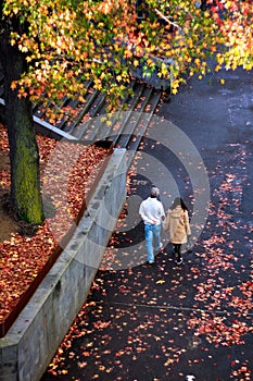 Couples walking along the waterfront