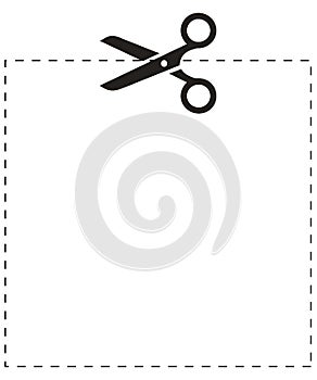 Coupon cut lines icon in flat style. Scissors snip vector illustration