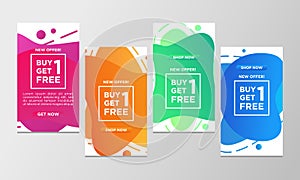 Coupon discount buy one get one free sale banner set. Modern liquid design template colorful special offer. Can use for social