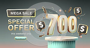 Coupon special voucher 700 dollar, Check banner special offer. Vector illustration