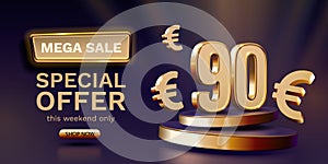 Coupon special voucher 90 euro, Check banner special offer. Vector illustration