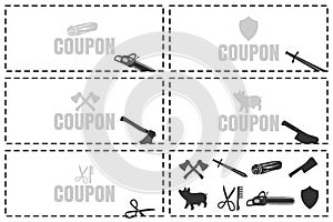 Coupons for cutting. Cut here symbol. Scissors and dotted line. Scissors with cut lines isolated on white background