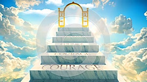 Courage as stairs to reach out to the heavenly gate for reward, success and happiness. Step by step, Courage elevates an