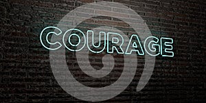 COURAGE -Realistic Neon Sign on Brick Wall background - 3D rendered royalty free stock image