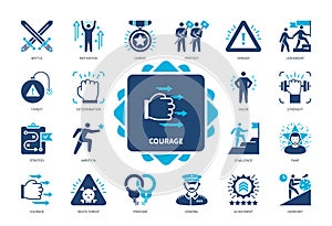 Courage solid icon set