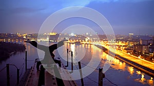 Courageous athlete making headstand on edge of bridge, adrenaline and sports