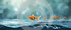Courageous Goldfish In Shark Fin Costume Leads The Way Symbolizing Leadership photo