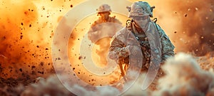 Courageous Soldiers in the Heat of Battle Military Action on the Front Lines, Generative Ai